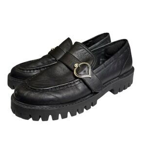 ASRA Fantasy Chunky Loafers‎ Black Leather Size 8.5 Stylish Comfortable Shoes SU